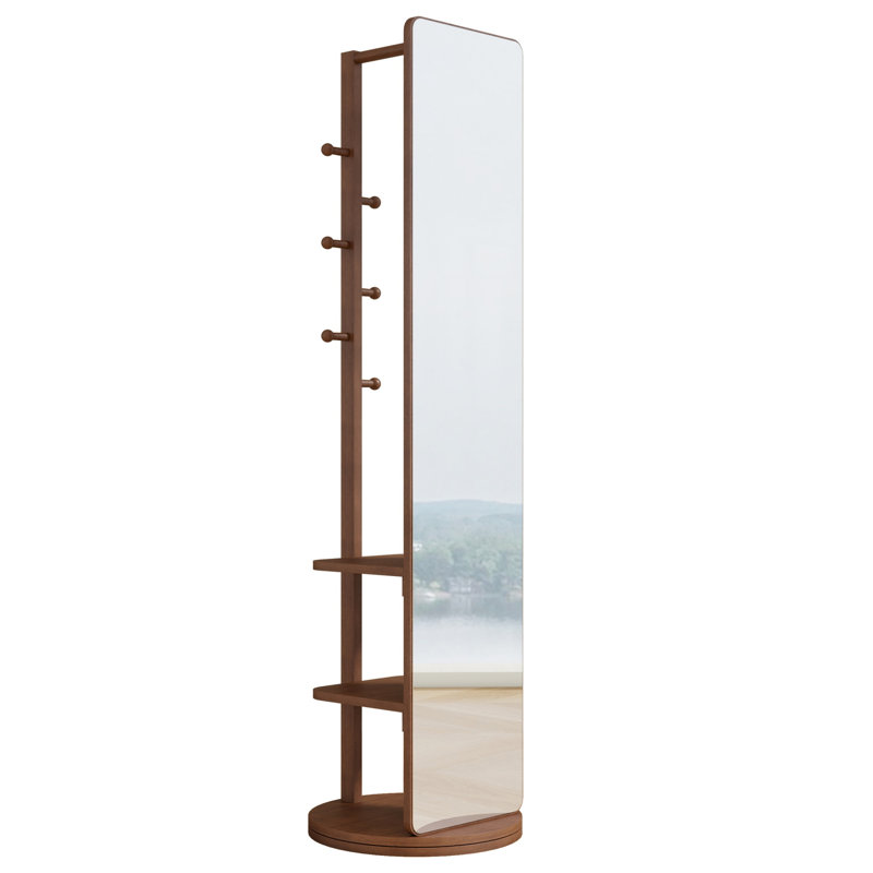 Full-Length Mirror, Rubber Wood + Mirror, Large Full-Length Mirror, Easy To Dress, Walnut, 17.73" x 17.71"