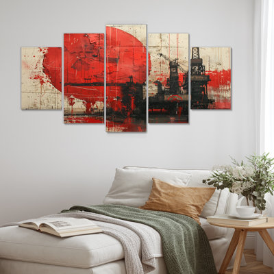 Red Black Petrochemical Pulse Oil Rigs - Ensemble de salon d'art mural
