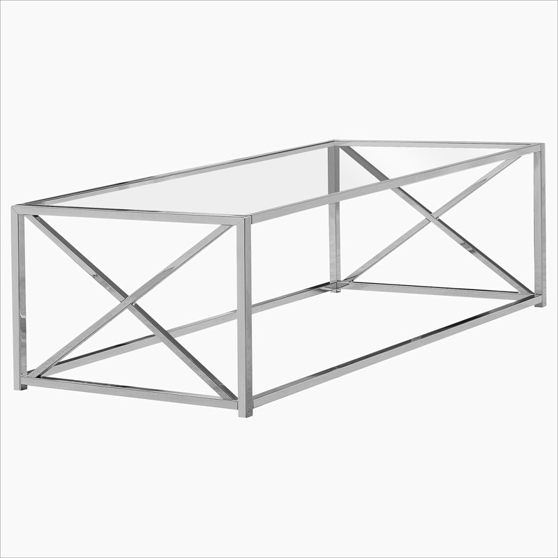 Table basse, décor, cocktail, rectangulaire, verre trempé transparent, métal chromé