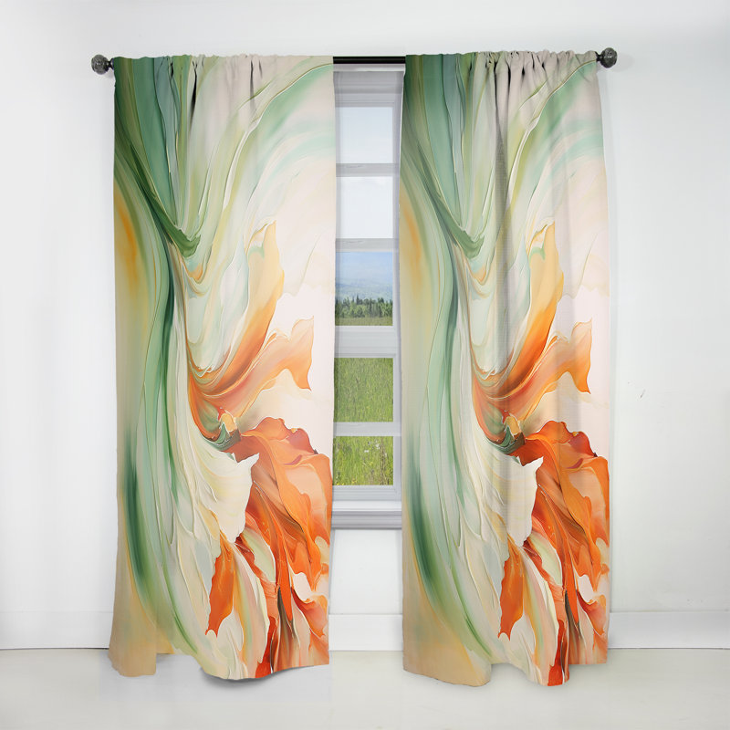 Green Flowing Petals - Abstract Botanicals Curtain - Velvet Room Darkening - 1 panel, 52" W x 120" L