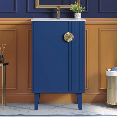 20" Bathroom Vanity With Ceramic Sink, Freestanding Single Vanity Set, Soft Closing Door, Chic Half-Moon Pulls, French Style