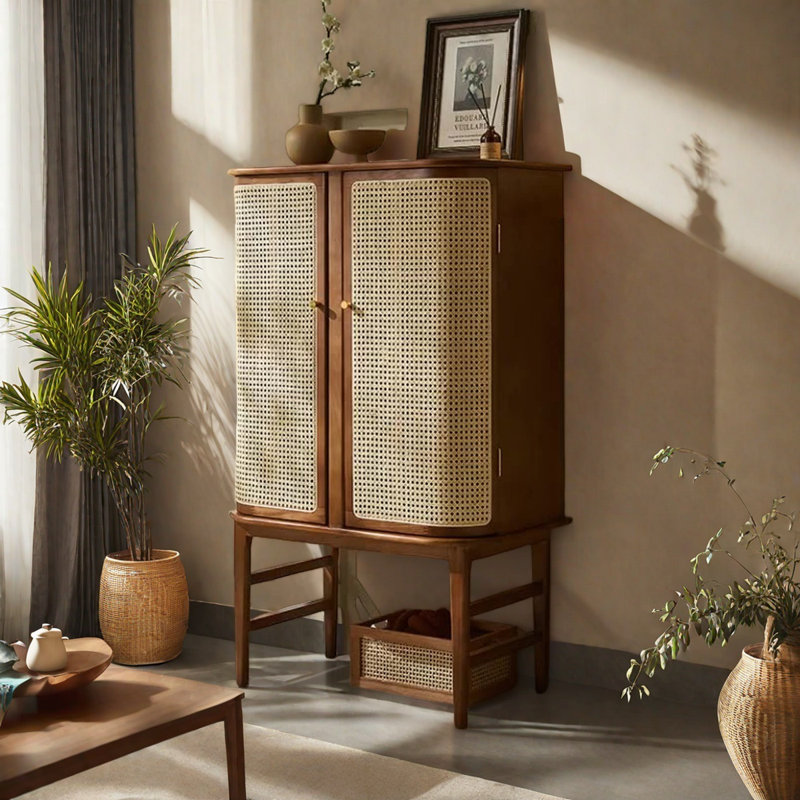 Modern simple Rattan Solid Wood Sideboard