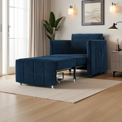 Canapé-lit rembourré convertible, canapé-lit coulissant de 31,5 po avec dossier réglable à 5 positions, poches latérales et panier de rangement, chaise-lit pliable, méridienne pour le salon, appartement