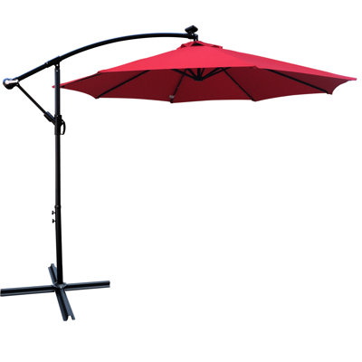 Parasol de patio à énergie solaire 10 pi 8 lumières à DEL avec manivelle et base en croix pour terrasse et jardin 10 pieds