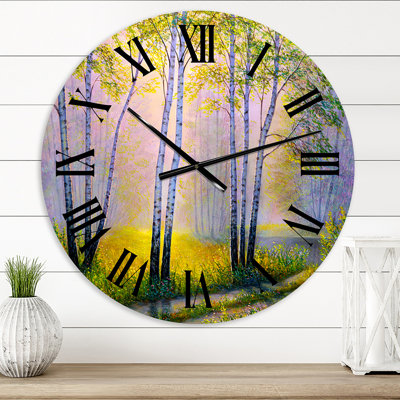 Birches in The Morning Woods - Horloge murale