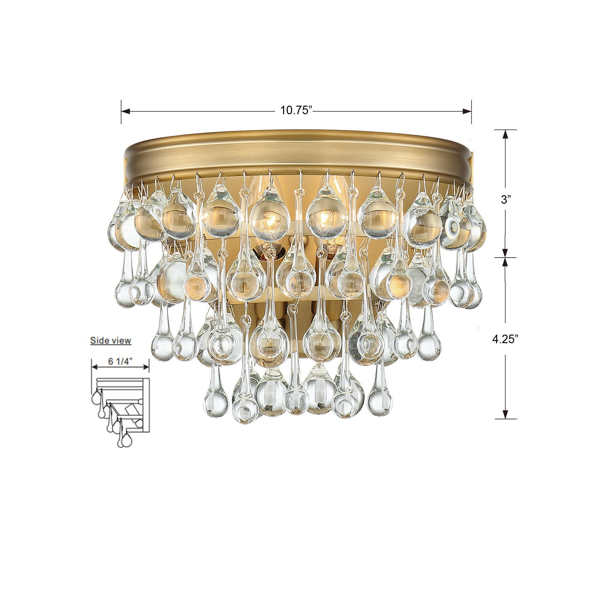 Stoneham 2 Light Dimmable Flush Mounted Sconce, Vibrant Gold