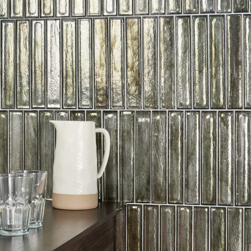 Komorebi 2x12 Brick Polished Glass Subway Tile, Rainforest Dew