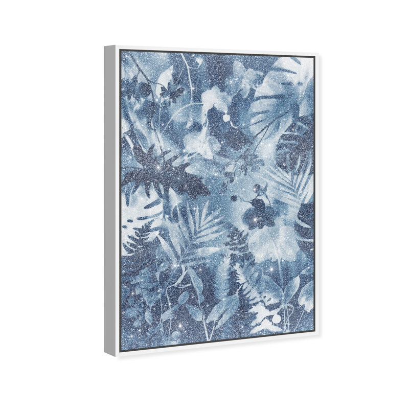 Blue Foliage Print by Oliver Gal, 11"H x 16"W, White Floater Frame