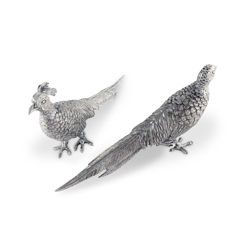 2 Piece Morning Hunt Pewter Pheasant Figurine Set