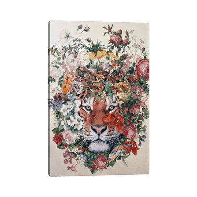 Flower Tiger 1 Piece Wrapped Canvas Wall Art
