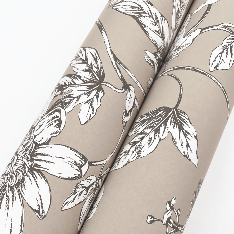 Passion Flower Toile Floral Wallpaper Roll, Linen
