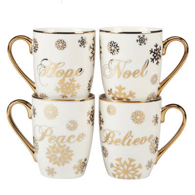 Ensemble de 4 tasses dorées à paillettes de Noël 16 oz