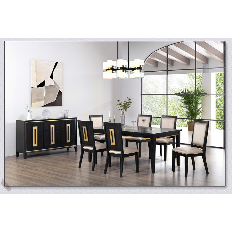 Ensemble de salle à manger 7 pièces espresso contemporain avec plateau en verre et 6 chaises en bois pour les salles à manger modernes