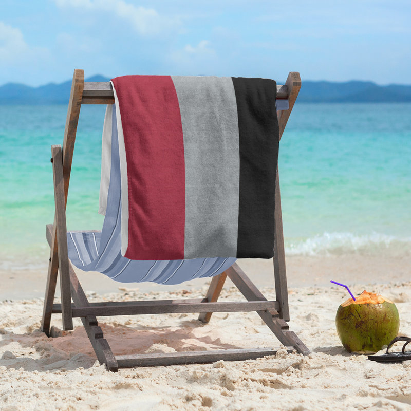 Cotton Blend Beach Towel, Silver/Red/Black