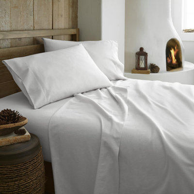 100% Organic Flannel Sheets Twin XL Size - GOTS Certified 100% Cotton Flannel Sheets Set with Comfortable Soft Brushed Finish & Deep Pocket - 1 Flat 1 Fitted & 1 Pillowcase (White, Twin XL)