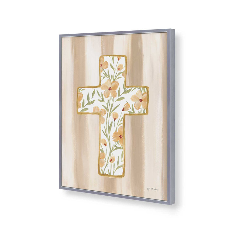 «Floral Cross I» par Yvette St. Amant, reproduction d'art, 12 W x 16 H, Silver, Framed Print