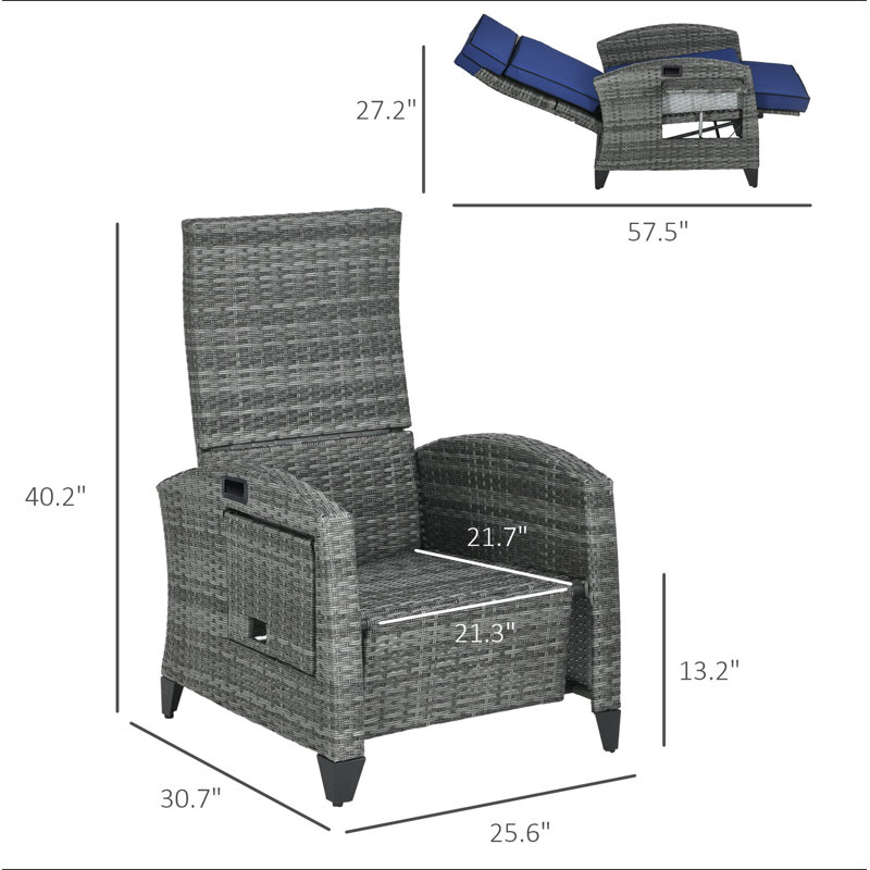 Méridienne inclinable, Fauteuil inclinable de patio, Bleu très foncé