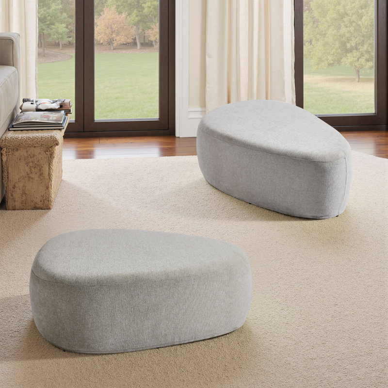 Caras Upholstered Light Gray Triangular Compression Ottoman No Assembly Required (Set of 2), Light Gray