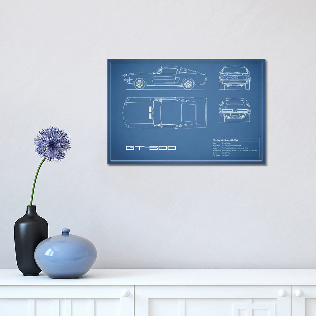 Shelby Mustang GT500 (Blue) by Mark Rogan - Wrapped Canvas Painting