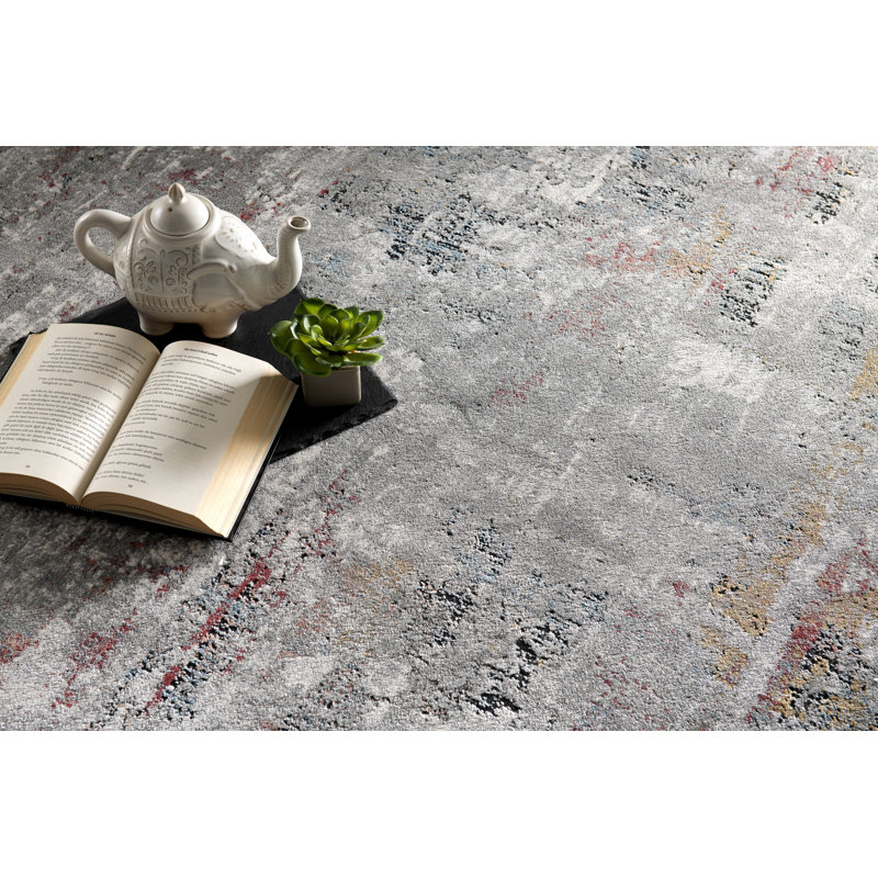 Rug Branch Aeris 5' x 8' (5'3" x 7'7") Grey/Red Distressed Abstract Indoor Area Rug, Comtemporary, Medium Pile, Stain-Resistant Carpet - Living Room, Bedroom, Dining Room, and Kitchen