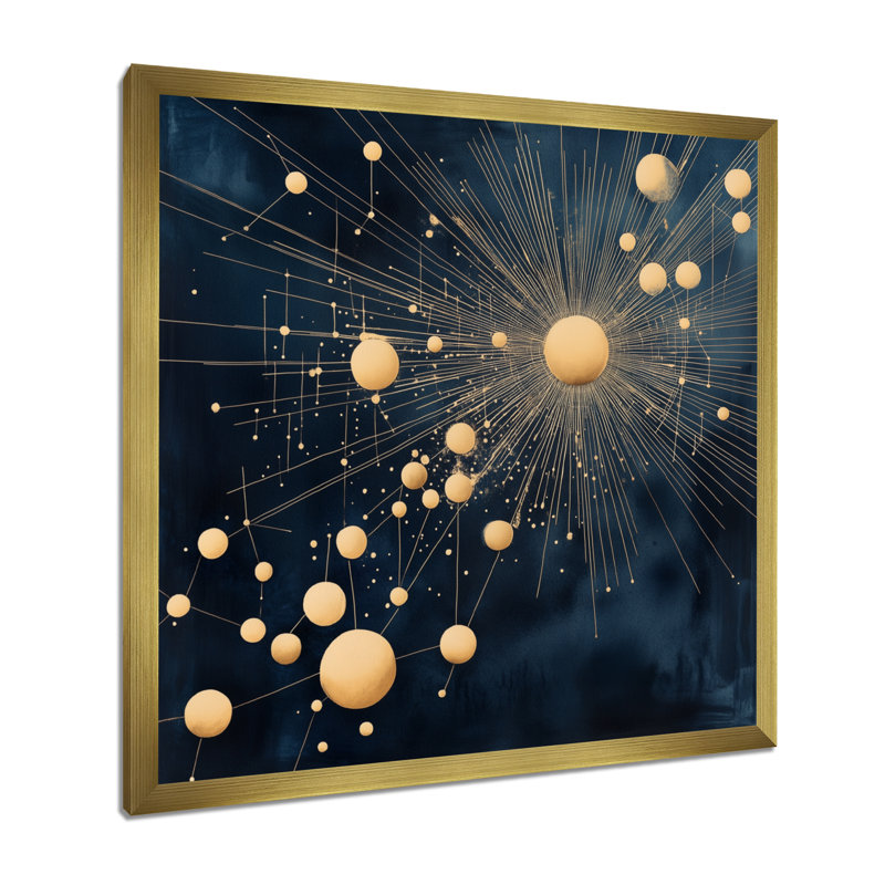 Tableau encadré « Or et Bleu Mod Constellation Burst III » - Étoiles, H 24 po x l 24 po, Gold Picture Framed