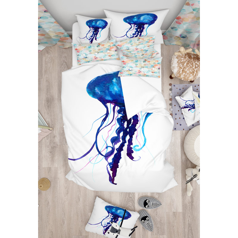 Ensemble de housse de couette aquarelle designart jellyfish, Housse de couette grand + 2 taies décoratives
