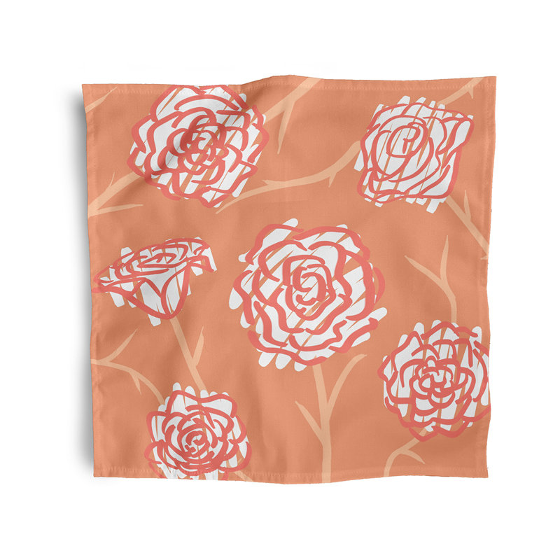 Charne Polyester Floral Square Napkin, Orange