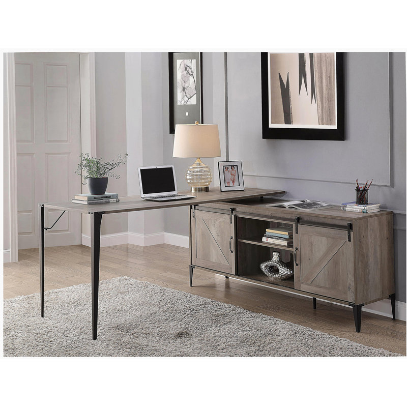 Bureau d'écriture avec armoire Zakawani, Gris/noir