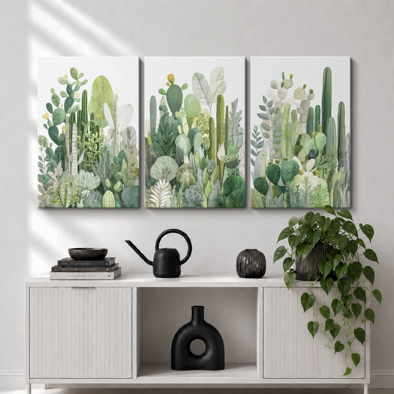 Cactus, plante botanique succulente, photos de salon, reproduction d'art sur toile encadrée, 36" H x 72" W x 1.5" D