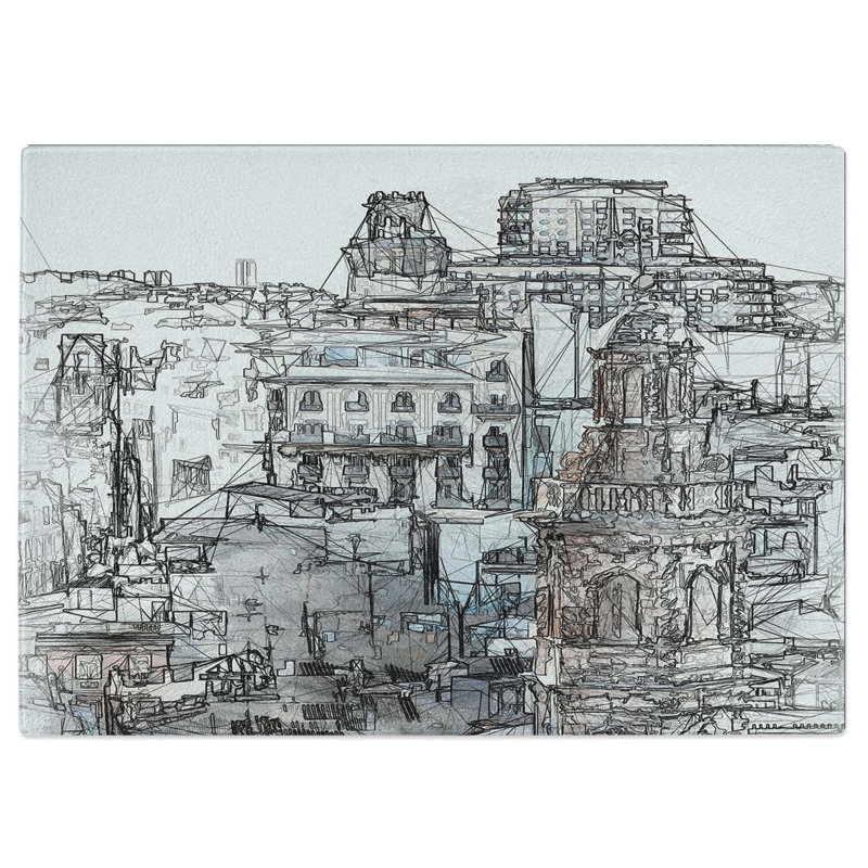 Tempered Glass Valencia Skyline in Spain in Abstract Chopping Board, 28.5 cm W x 20 cm L