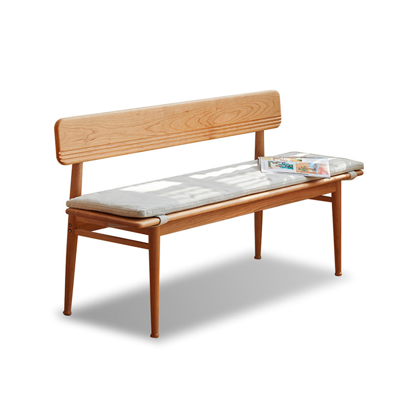 Banc rembourré 100% polyester couleur bois de cerisier gris, H 29,53 po x l 62,99 po x P 18,5 po