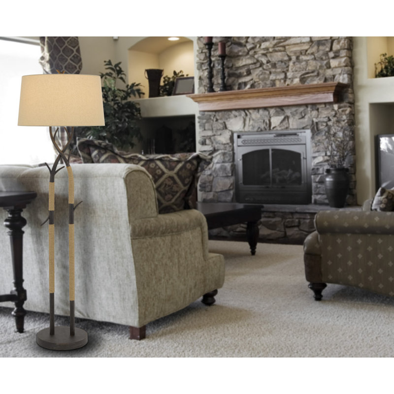 55" Black Traditional Shaped Floor Lamp With Tan Rectangular Shade