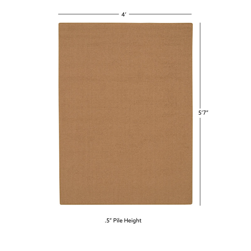 Rhodes Beige Machine Woven Wool Berber with Hand Serged Edging Area Rug, Rectangle 4' x 5'7"