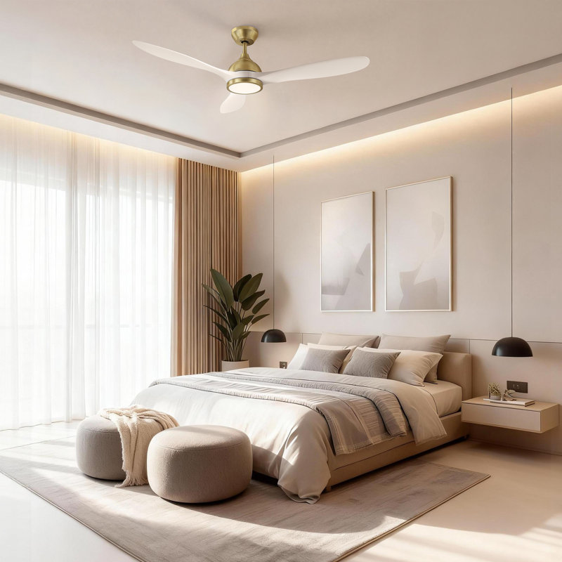52" High-Airflow Ceiling Fan with Light - Quiet DC Motor, 3CCT Memory LED, Reversible 6-Speed Max 6500CFM, Gold, White