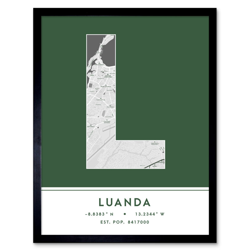 Luanda Angola City Map by Wee Blue Coo - Single Picture Frame Typography