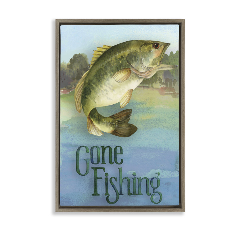 «Gone Fishing Motif Floater», art mural par Holly Thomas Stein, Cadre flottant orme Montalcino, H 25 po x l 17 po