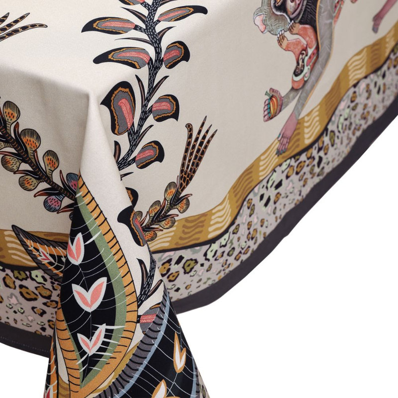 Monkey Tales Tablecloth - Cotton, 94" L, Stone