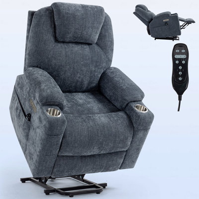 Capacité en tissu de chenille rembourré avec fauteuil inclinable Power Lift, avec mécanisme de mouvement robuste avec vibration à 8 points avec fonction de massage et lombaire avec fonction de chauffage, avec port USB et avec ports de type C, acier inoxydable