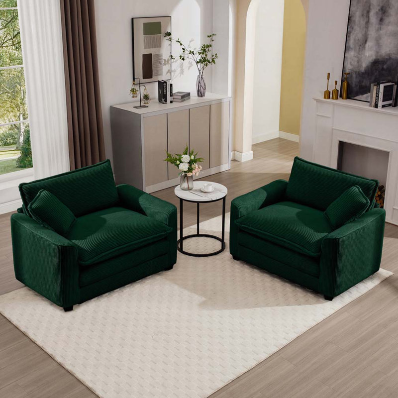 Fauteuil en velours côtelé 2 pièces, Vert