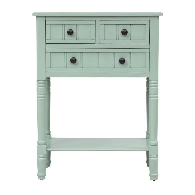 Narrow Console Table, Slim Sofa Table With Three Storage Drawers And Bottom Shelf For Living Room, Easy Assembly (Retro Blue)
