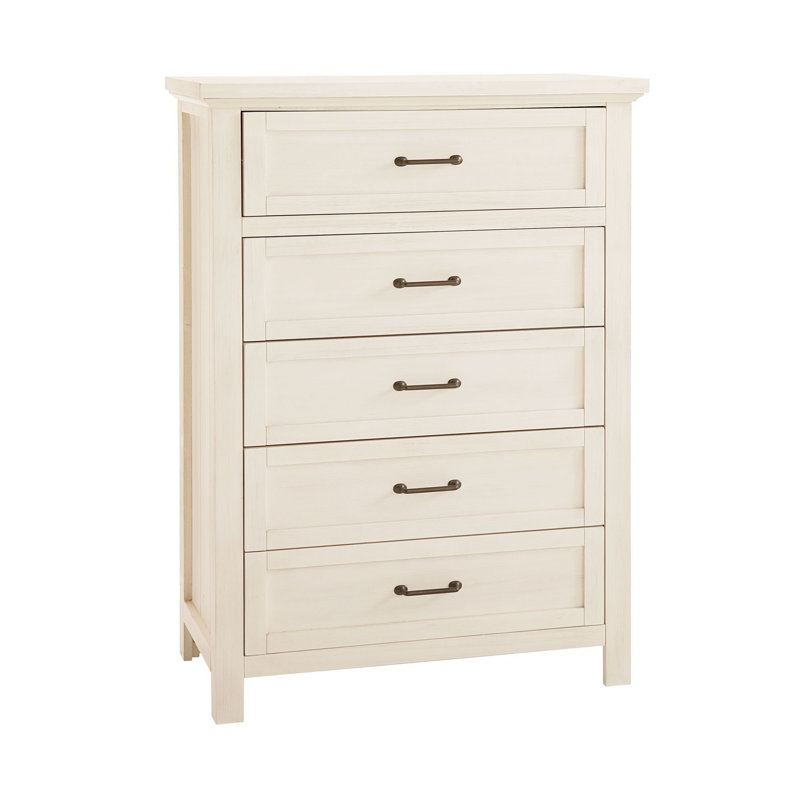 Commode 5 tiroirs Aceline, Blanc brossé