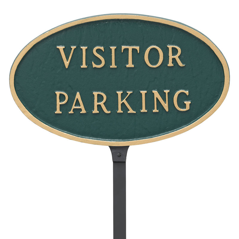 Standard Oval Visitor Parking Statement Plaque Sign with Lawn Stake, Hunter Green/Gold, 8.5" H x 13" W x 0.25" D