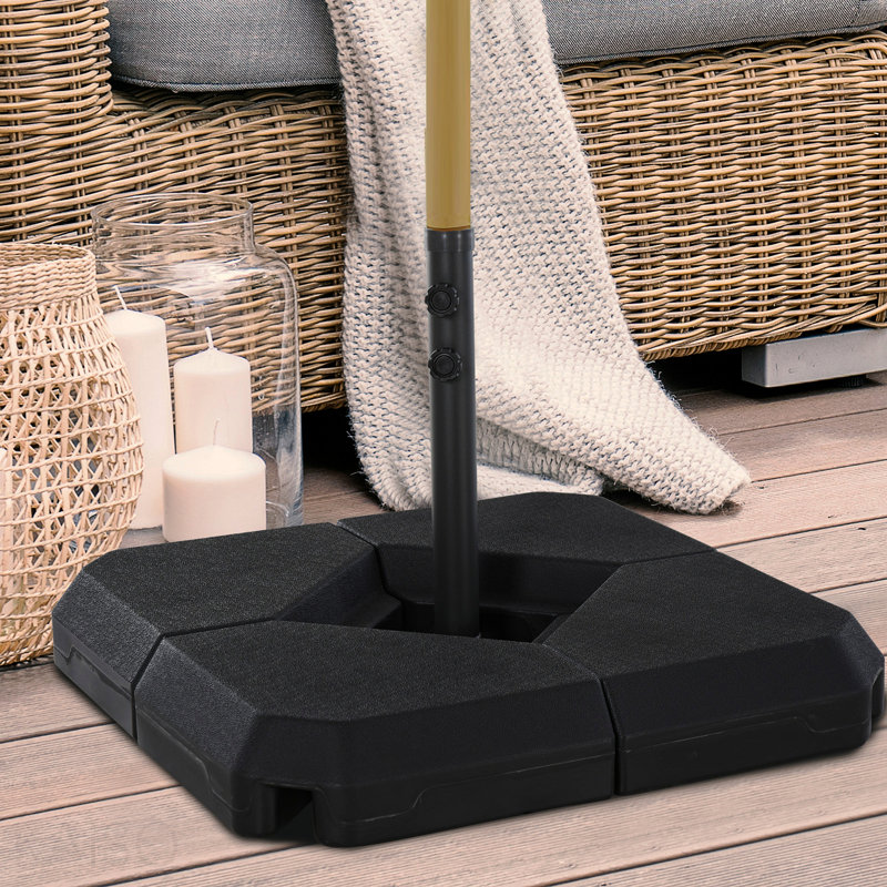 Support de poids pour support de parasol 4 pièces avec base croisée pour support puissant, 158 lb de sable ou 132 lb rempli d'eau, noir