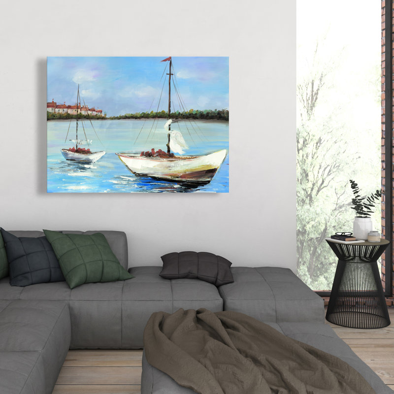 Deux bateaux naviguant sur l'eau - décor de chambre à coucher contemporain