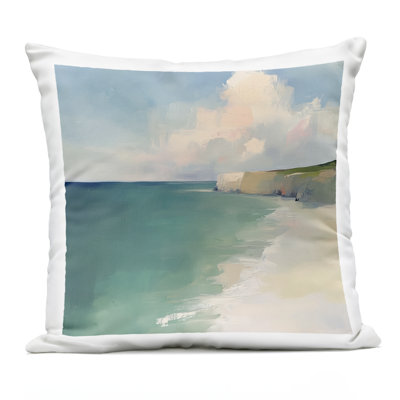 Turquoise Horizons Beach Landscape Outdoor Printed Pillow design by Annabelle Hall
