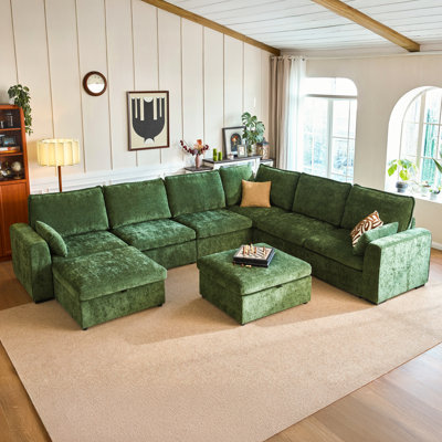 8-seater Oversized Modular Sofa Comfy Cloud Couch With Storage, Chenille Deep Convertible Sectional Sleeper Sofa Bed, Pet Friendly Covers Washable With 2 Ottomans