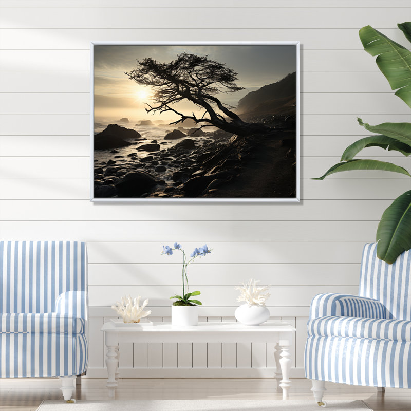 Plage côtière calme II - impression, H 16 po x l 32 po x P 1 po, Cadre flottant blanc