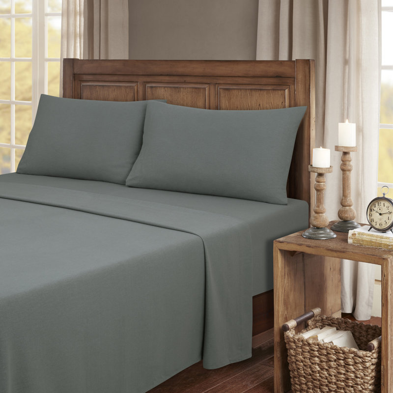 Ensemble de draps 100% flanelle de coton Kathy Ireland, Ensemble de draps pour lit simple avec un drap-hou, Argent