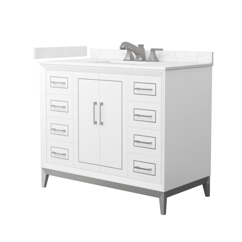 Marlena 42" Freestanding Single Bathroom Vanity with Cultured Marble Top, White, Brushed Nickel, 60"