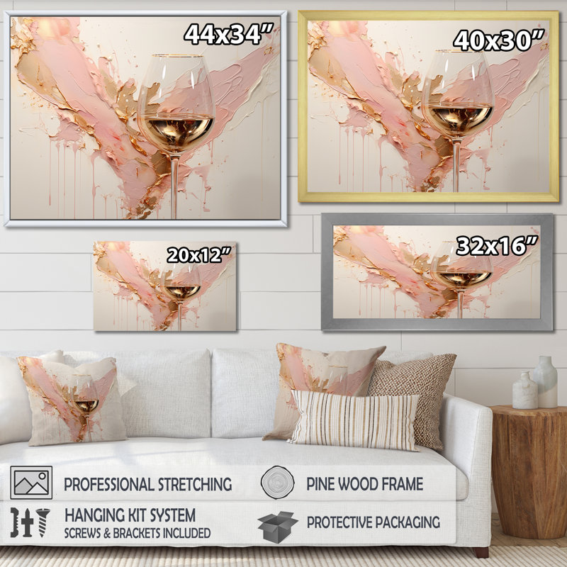 Minimalisme vin champagne - art mural vin champagne, Cadre flottant doré, H 34 po x l 44 po x P 1,5 po